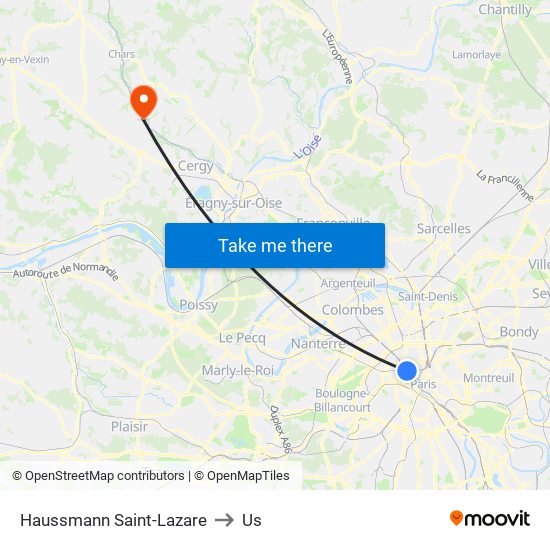 Haussmann Saint-Lazare to Us map