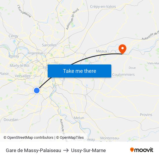 Gare de Massy-Palaiseau to Ussy-Sur-Marne map