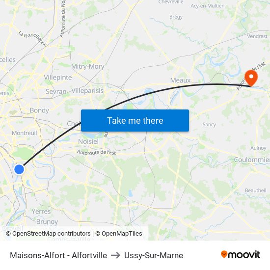 Maisons-Alfort - Alfortville to Ussy-Sur-Marne map