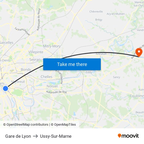 Gare de Lyon to Ussy-Sur-Marne map