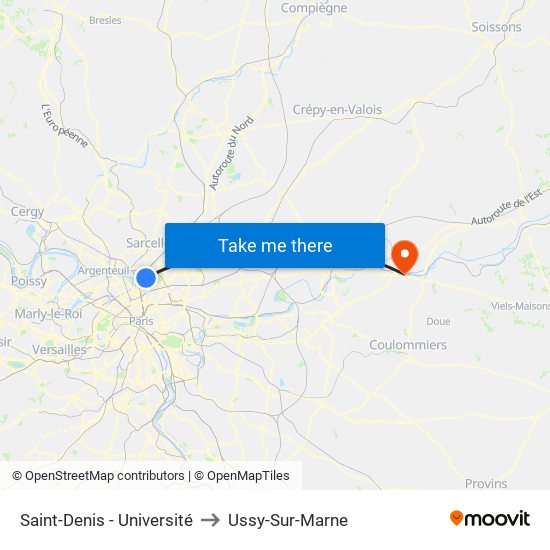 Saint-Denis - Université to Ussy-Sur-Marne map