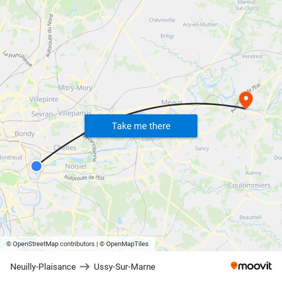 Neuilly-Plaisance to Ussy-Sur-Marne map