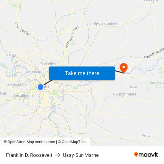 Franklin D. Roosevelt to Ussy-Sur-Marne map
