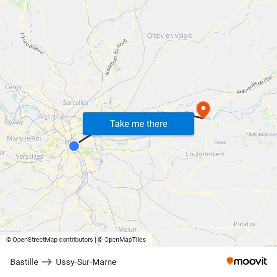 Bastille to Ussy-Sur-Marne map