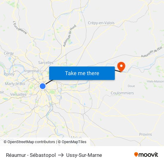 Réaumur - Sébastopol to Ussy-Sur-Marne map