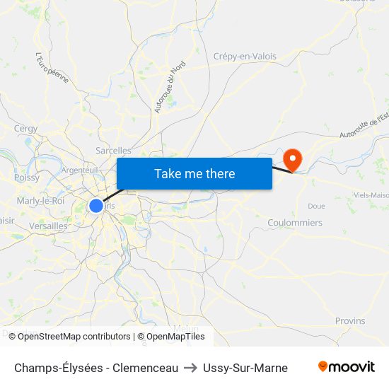 Champs-Élysées - Clemenceau to Ussy-Sur-Marne map
