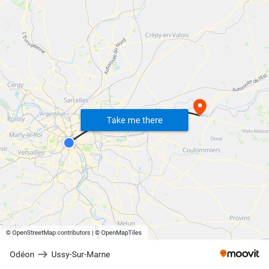 Odéon to Ussy-Sur-Marne map