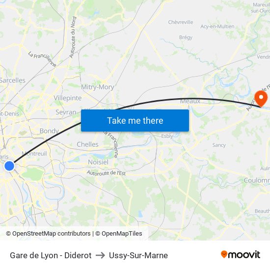 Gare de Lyon - Diderot to Ussy-Sur-Marne map