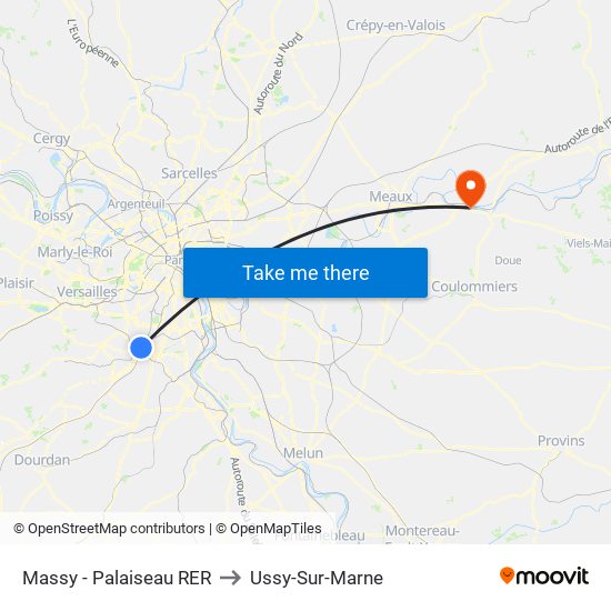 Massy - Palaiseau RER to Ussy-Sur-Marne map