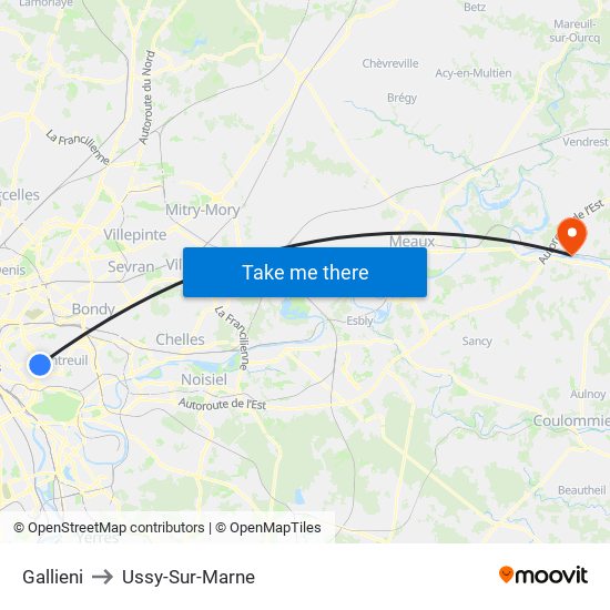 Gallieni to Ussy-Sur-Marne map