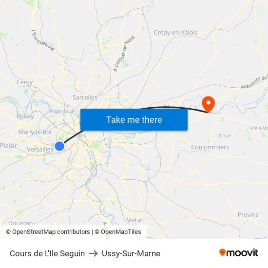 Cours de L'Ile Seguin to Ussy-Sur-Marne map