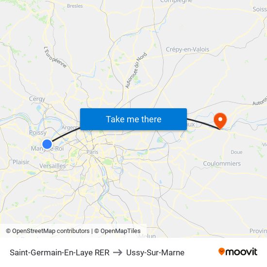 Saint-Germain-En-Laye RER to Ussy-Sur-Marne map