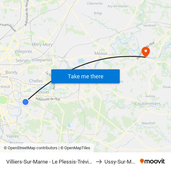 Villiers-Sur-Marne - Le Plessis-Trévise RER to Ussy-Sur-Marne map