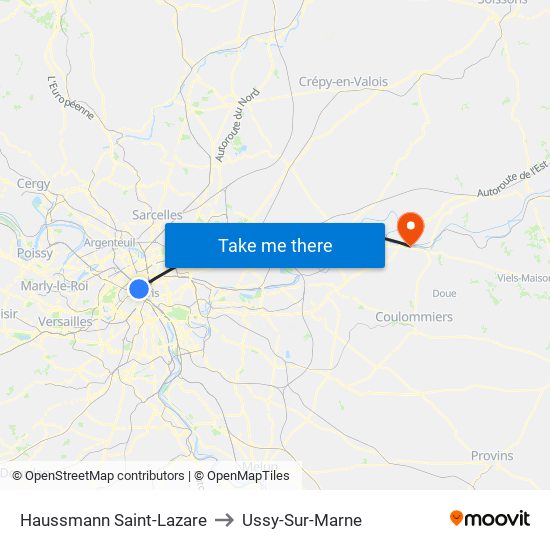 Haussmann Saint-Lazare to Ussy-Sur-Marne map