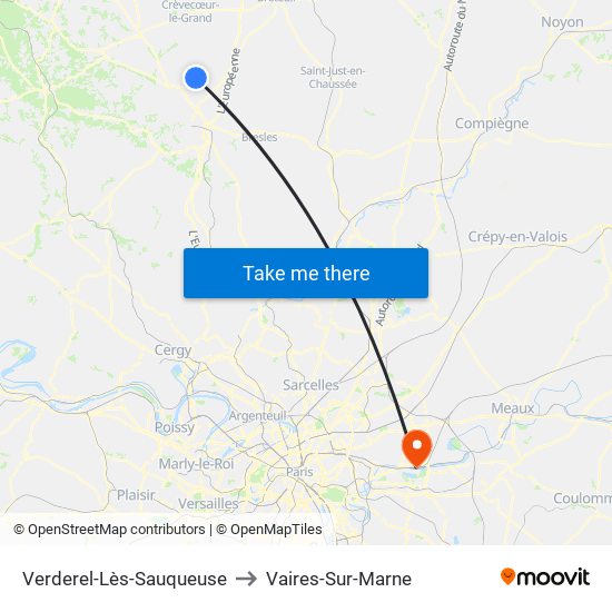 Verderel-Lès-Sauqueuse to Vaires-Sur-Marne map