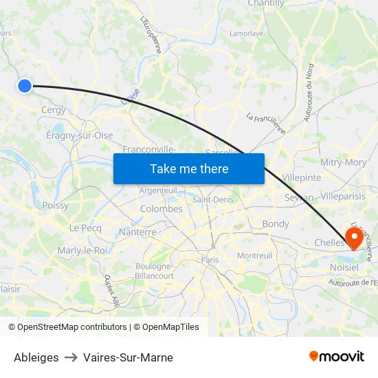Ableiges to Vaires-Sur-Marne map