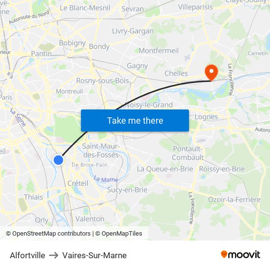 Alfortville to Vaires-Sur-Marne map