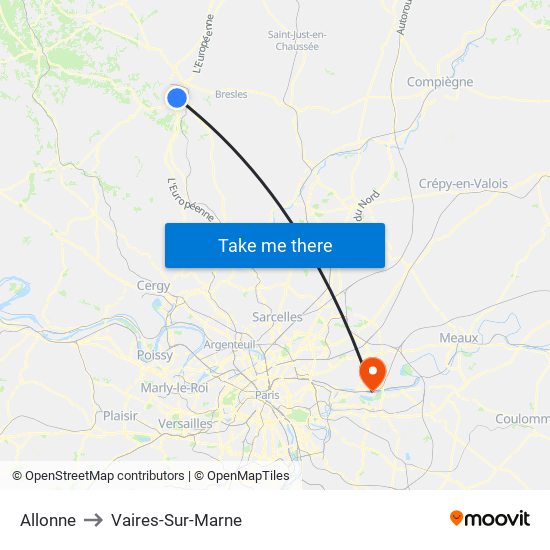 Allonne to Vaires-Sur-Marne map