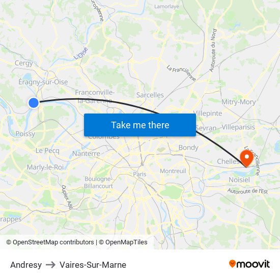 Andresy to Vaires-Sur-Marne map