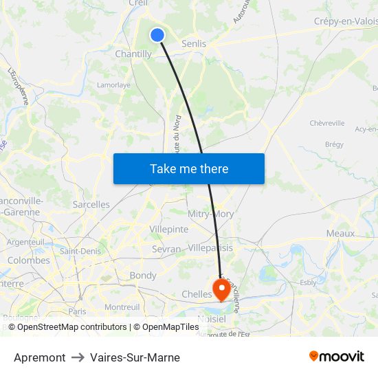 Apremont to Vaires-Sur-Marne map