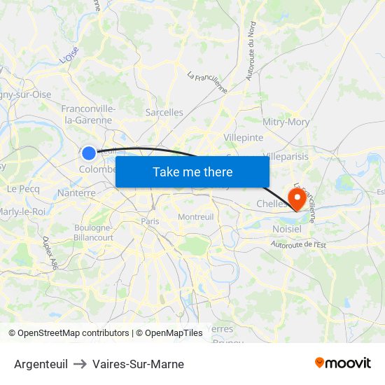 Argenteuil to Vaires-Sur-Marne map