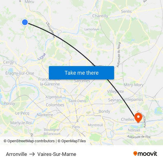 Arronville to Vaires-Sur-Marne map