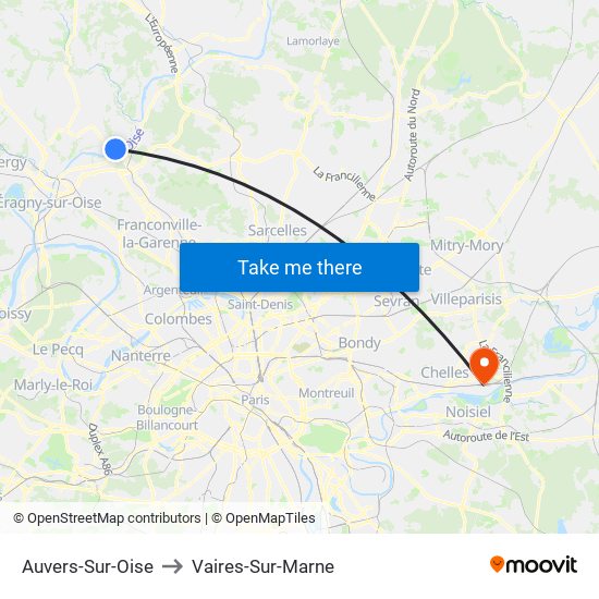Auvers-Sur-Oise to Vaires-Sur-Marne map