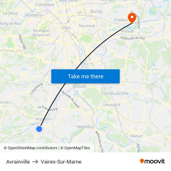 Avrainville to Vaires-Sur-Marne map