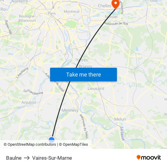 Baulne to Vaires-Sur-Marne map