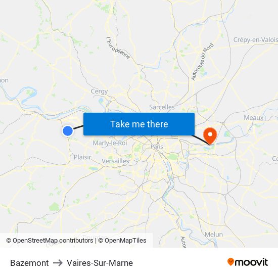 Bazemont to Vaires-Sur-Marne map
