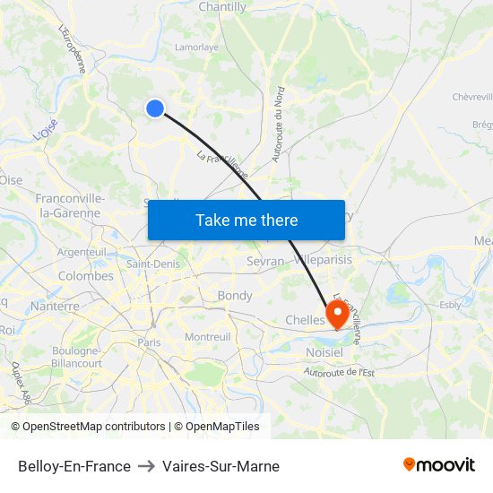 Belloy-En-France to Vaires-Sur-Marne map