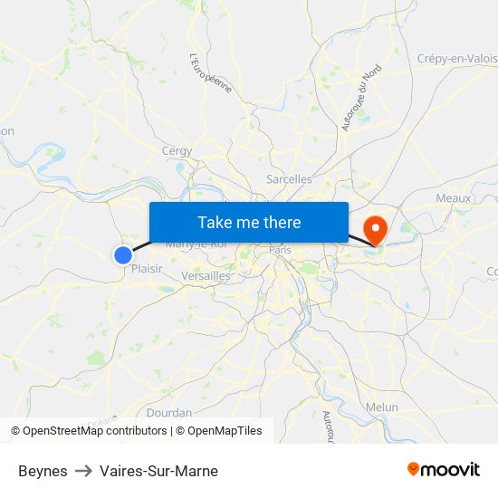 Beynes to Vaires-Sur-Marne map