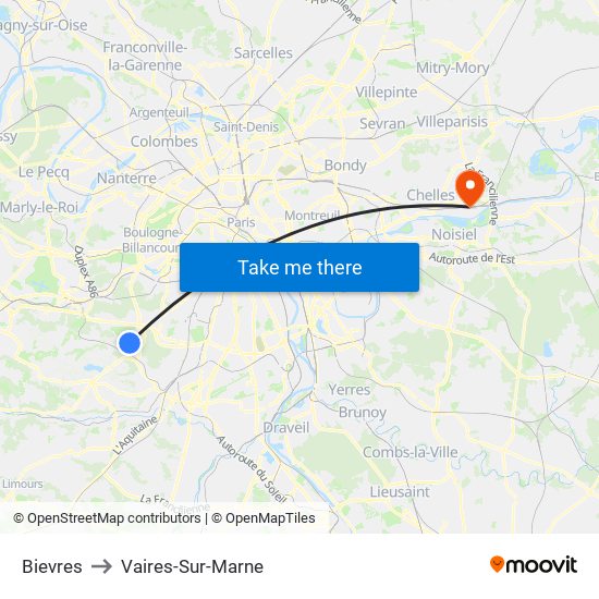 Bievres to Vaires-Sur-Marne map