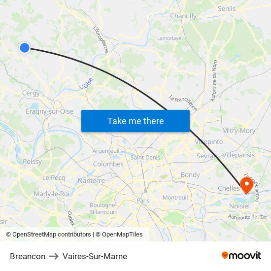 Breancon to Vaires-Sur-Marne map