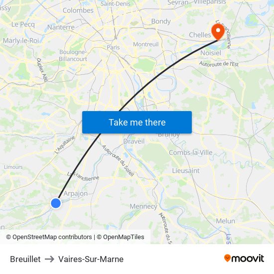 Breuillet to Vaires-Sur-Marne map