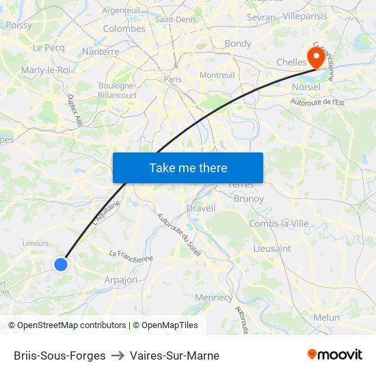 Briis-Sous-Forges to Vaires-Sur-Marne map
