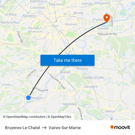 Bruyeres-Le-Chatel to Vaires-Sur-Marne map