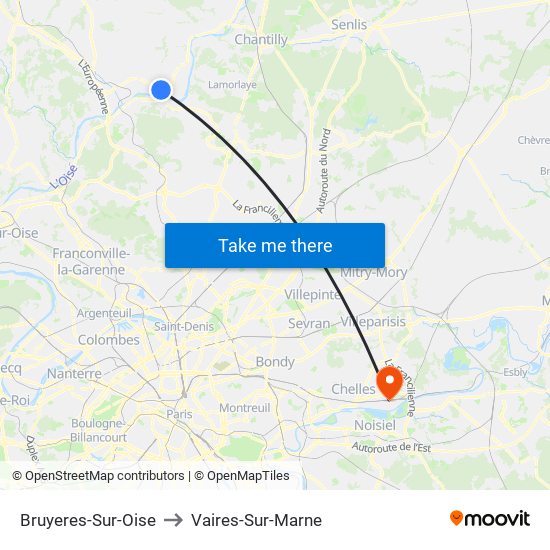 Bruyeres-Sur-Oise to Vaires-Sur-Marne map