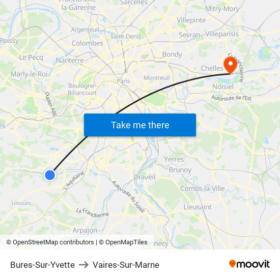 Bures-Sur-Yvette to Vaires-Sur-Marne map