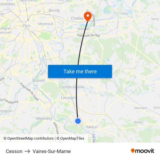 Cesson to Vaires-Sur-Marne map