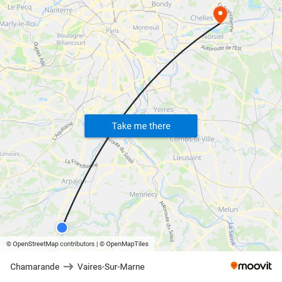 Chamarande to Vaires-Sur-Marne map