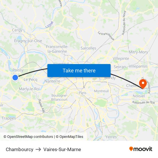 Chambourcy to Vaires-Sur-Marne map
