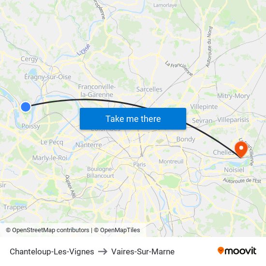 Chanteloup-Les-Vignes to Vaires-Sur-Marne map