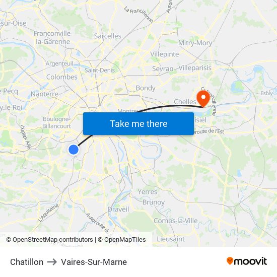 Chatillon to Vaires-Sur-Marne map