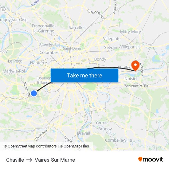 Chaville to Vaires-Sur-Marne map