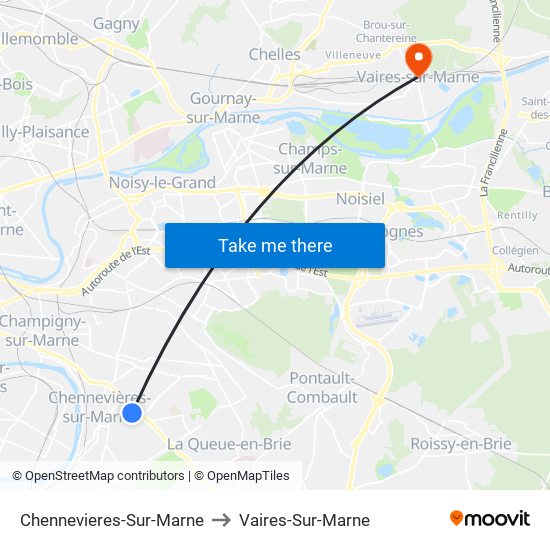 Chennevieres-Sur-Marne to Vaires-Sur-Marne map