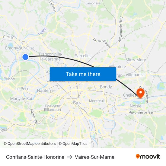 Conflans-Sainte-Honorine to Vaires-Sur-Marne map