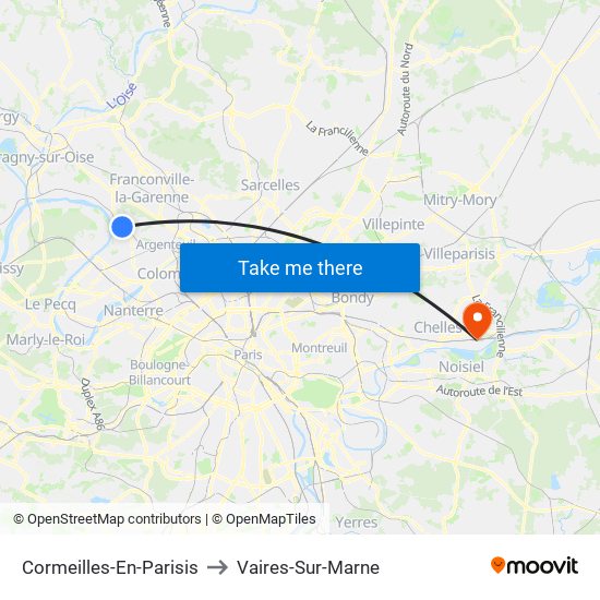 Cormeilles-En-Parisis to Vaires-Sur-Marne map