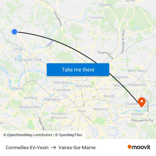 Cormeilles-En-Vexin to Vaires-Sur-Marne map