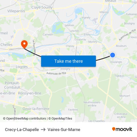 Crecy-La-Chapelle to Vaires-Sur-Marne map